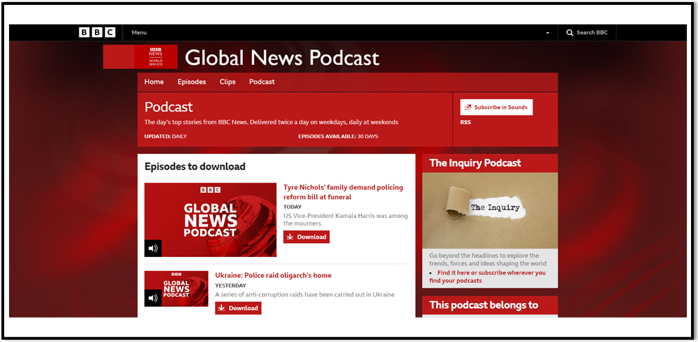 BBC Global News Podcastのホームページ