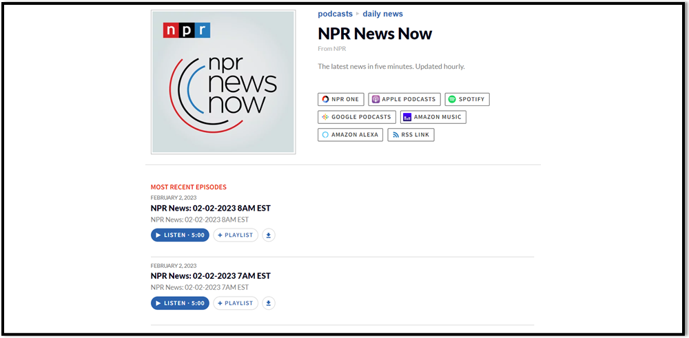 NPR News Nowのホームページ